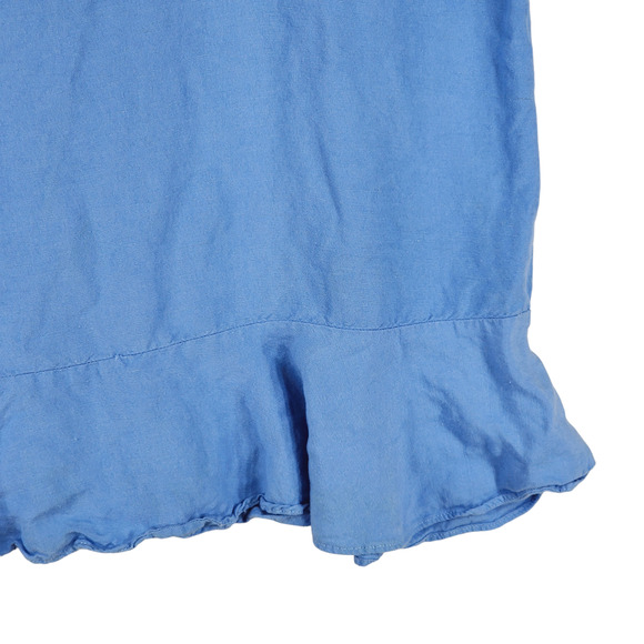 Context Linen Peplum Top Blouse sz M Women Blue Flutter Sleeves Cottage Coastal - Picture 6 of 13